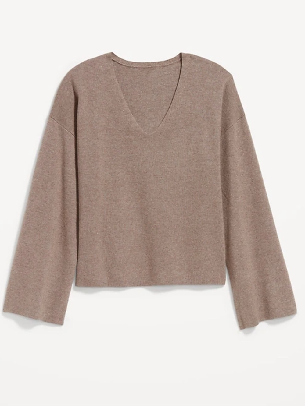 Old Navy Women's L Bell-Sleeve V-Neck Sweater Mushroom Brown Elevated Comfort